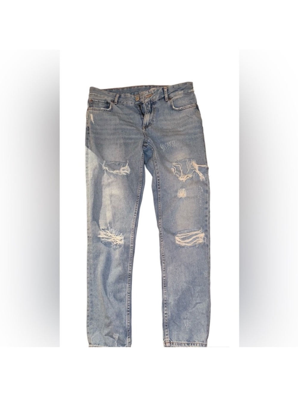 Zara Women's Straight Leg Distressed Light Blue Jeans